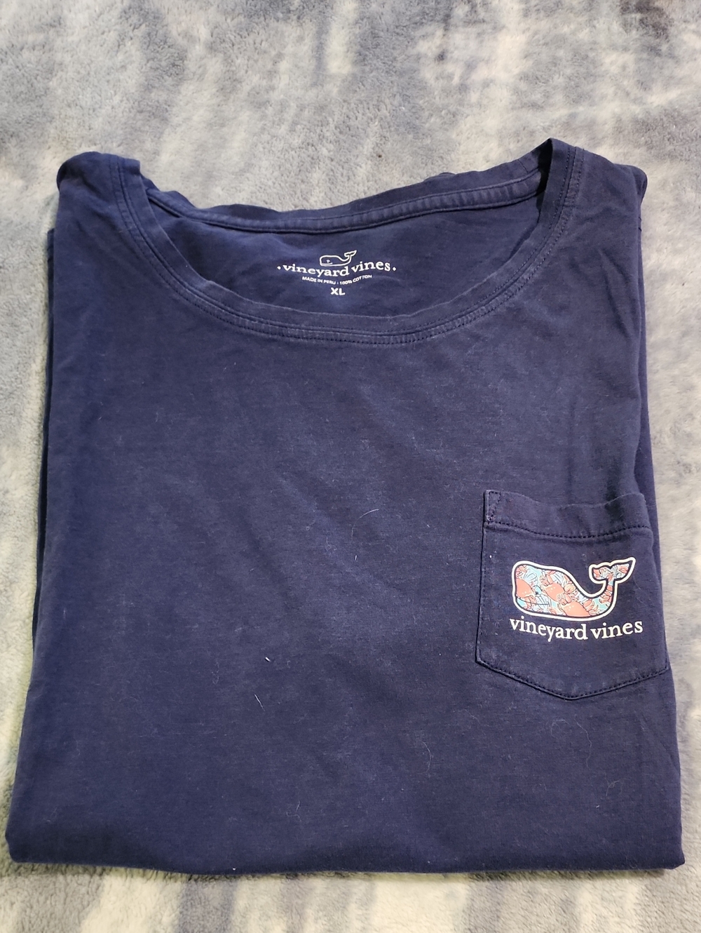 Vineyard Vines Navy Short Sleeve Tee with Whale Pocket Logo